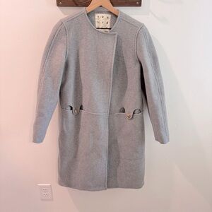 Trademark Almond Collarless Coat Wool Blend Light Grey Size‎ XS